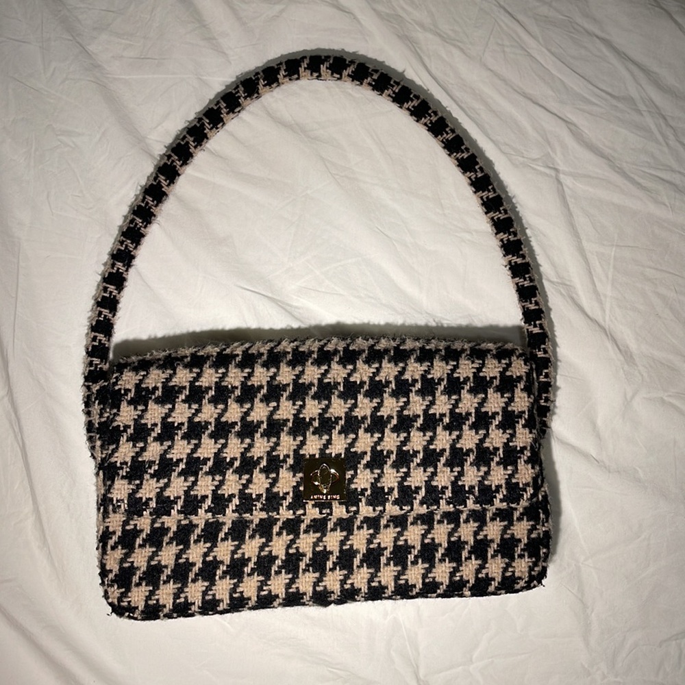 Anine Bing Black & Cream Houndstooth Shoulder Bag - Picture 9 of 14